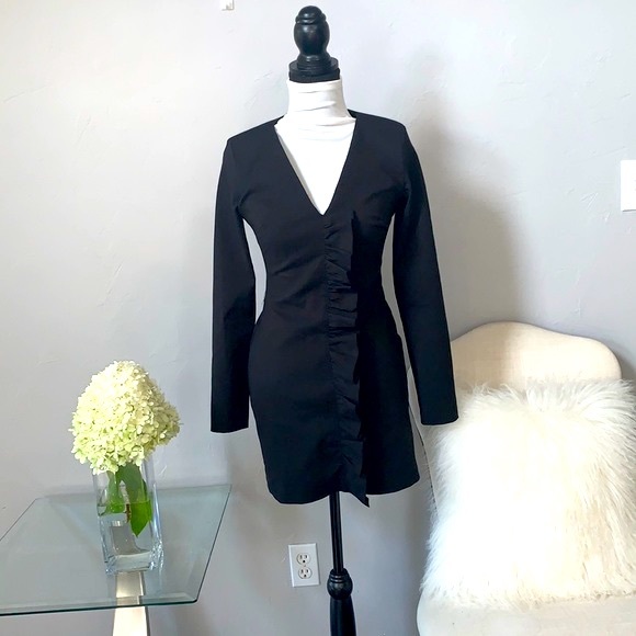 Zara Black Ruffle Mini Dress Size S - Picture 1 of 10